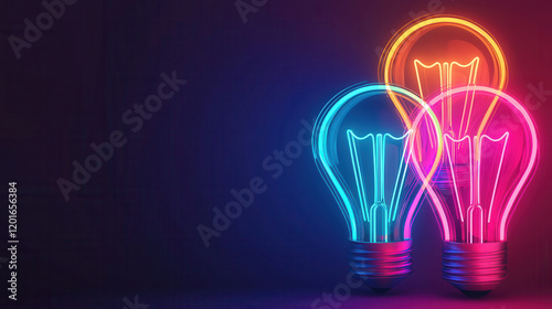 Glowing neon lightbulbs in vibrant colors against dark background