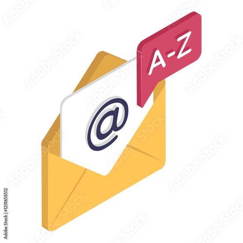 Notary Public mail isometric vector icon, International Language Day symbol, Translation Services sign, Plurilingualism and Multilingualism illustration, Newsletter Email auto Translator concept
