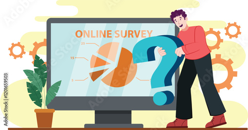 Online Survey Question and Pie Chart Illustration A survey question displayed on a screen with a pie chart showing the aggregated results.