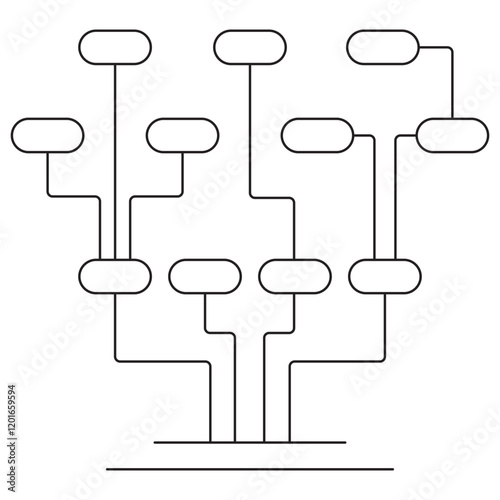 Decision Tree in Machine Learning icon. Simple outline monochrome black vector pictogram with thin lines on a transparent background. Line thickness is editable
