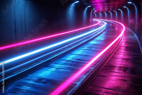 Vibrant diagonal lines on black background create a futuristic and dynamic atmosphere