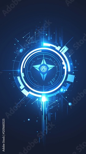 Futuristic blue glowing compass interface.