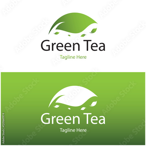 Tea cup logo vector design.Green tea vector logo template.