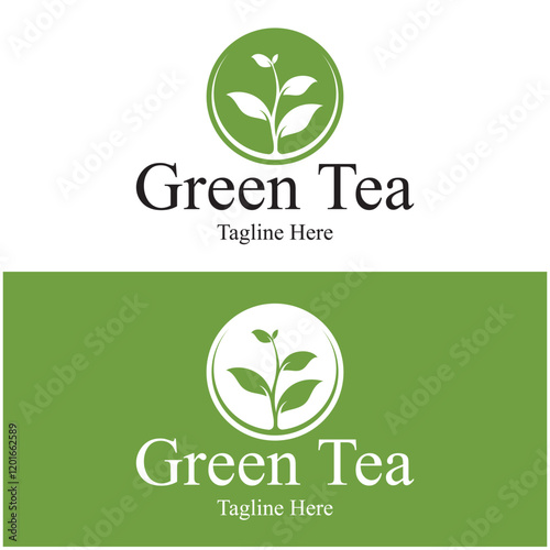 Tea cup logo vector design.Green tea vector logo template.