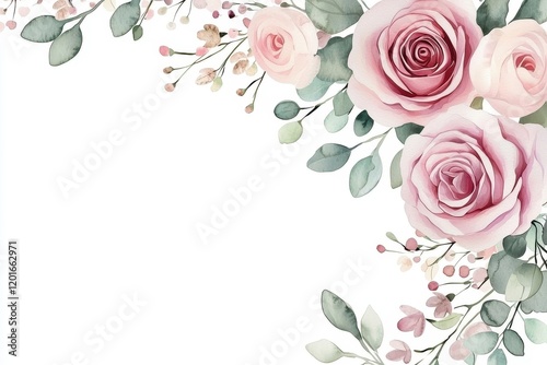 A beautiful bouquet of pink roses elegantly displayed in a watercolor illustration.