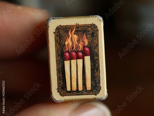 Miniature tape art on a matchbox, tiny and intricate design 