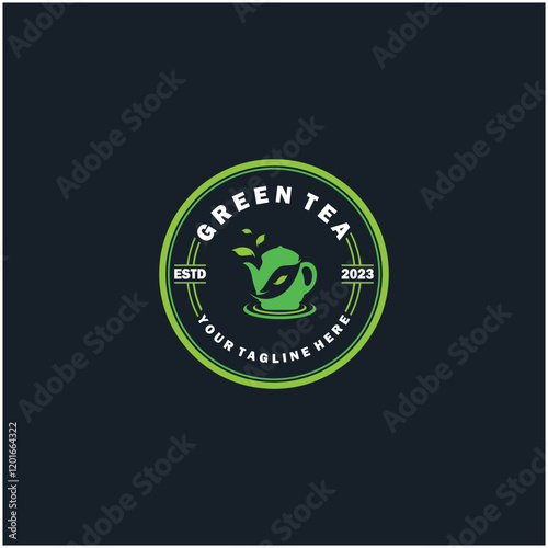 Tea cup logo vector design.Green tea vector logo template.