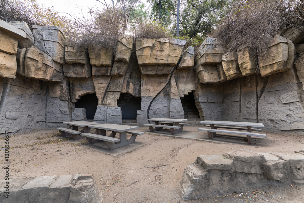 View of former animal enclosures at the historic Griffith Park old zoo picnic area in Los Angeles California. View of former animal enclosures at the historic Griffith Park old zoo picnic area in Los Angeles California.