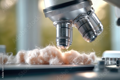 close-up of a microscope in veterinary science for pet diagnosis, pet fur slides displayed, clean and neutral backdrop