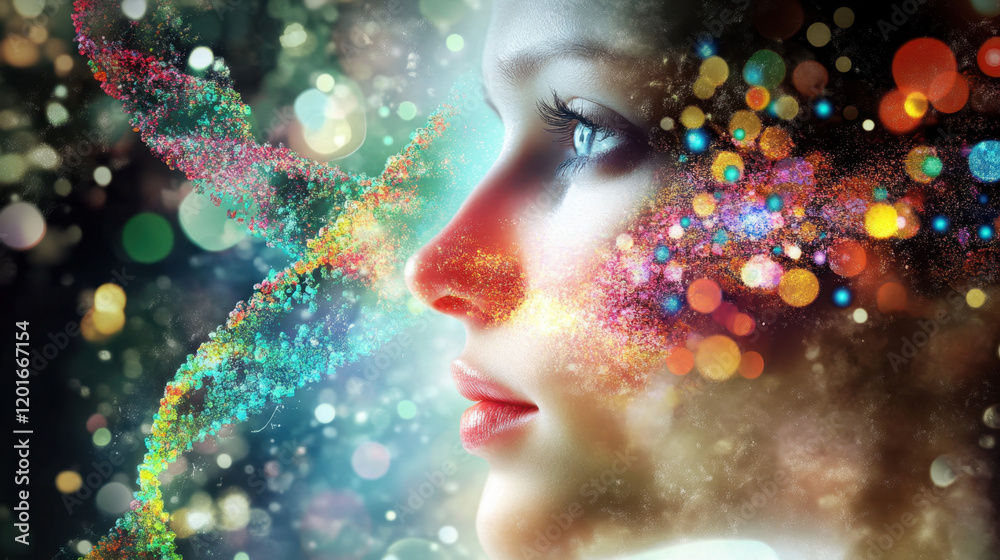 Vibrant human profile with digital elements Vibrant human profile with digital elements