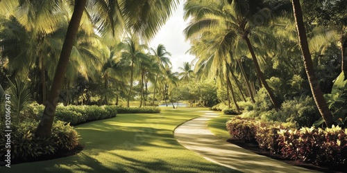 Lush coconut grove showcasing the beauty of tropical landscapes, the serene coconut grove invites relaxation amidst nature s wonders in a picturesque tropical setting. photo