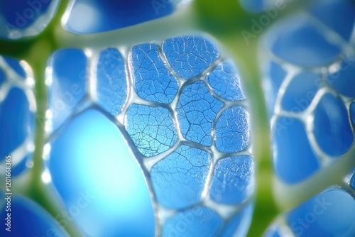 Detailed microscope inspection of leaf veins and stomata, illustrating the vascular system in plant anatomy