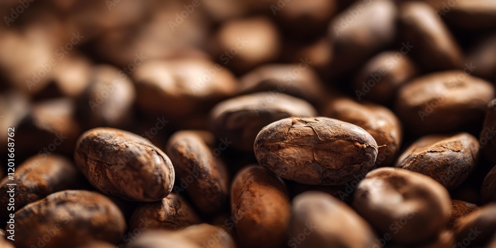 Cocoa beans, essential for making hot chocolate, chocolate, and butter, are showcased in this close up, highlighting the rich texture and quality of cocoa used in delicious treats. Cocoa beans, essential for making hot chocolate, chocolate, and butter, are showcased in this close up, highlighting the rich texture and quality of cocoa used in delicious treats.