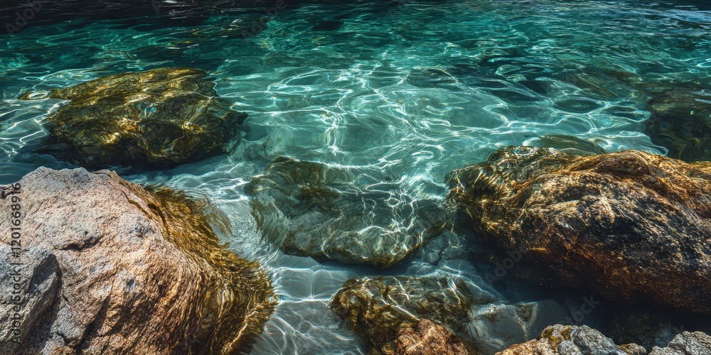 Clear sea water flowing gently between the rocks creates a captivating scene. The transparent sea water highlights the beauty of nature as it reveals the submerged rocks below. Clear sea water flowing gently between the rocks creates a captivating scene. The transparent sea water highlights the beauty of nature as it reveals the submerged rocks below.