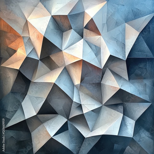 Obraz na płótnie Metallic geometric abstract art with a low-poly design. Features a textured surface with light and shadow play. Ideal for backgrounds, wallpapers, or modern art prints. w salonie
