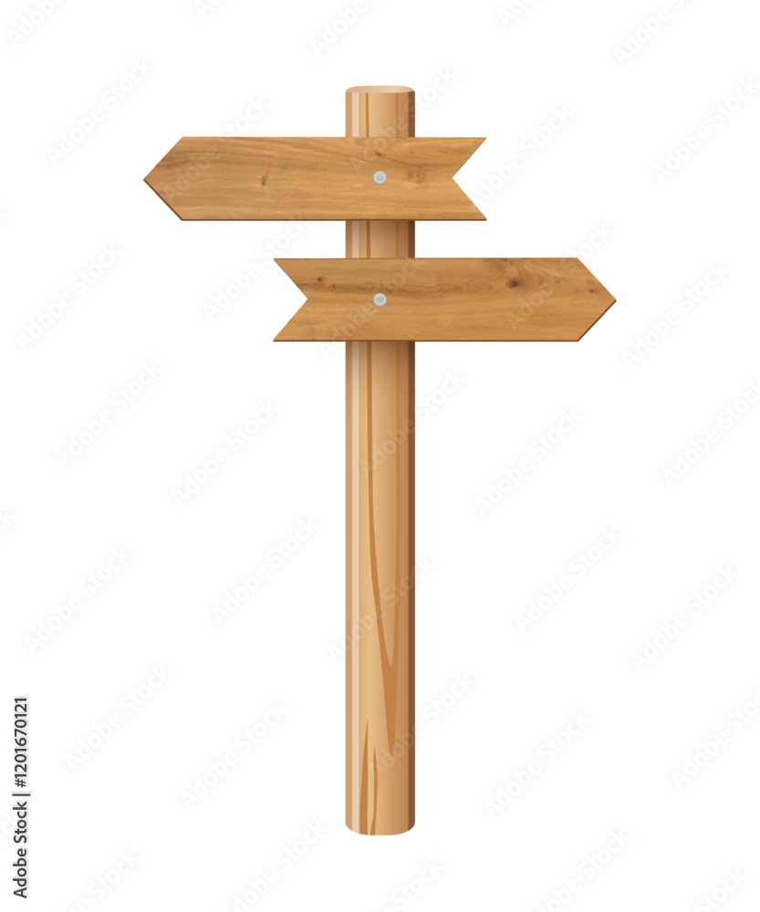 3d wooden signboard vector illustration. Realistic wood sign post. Blank arrow with wood texture, plywood road pointer. City guidance. 3d wooden signboard vector illustration. Realistic wood sign post. Blank arrow with wood texture, plywood road pointer. City guidance.