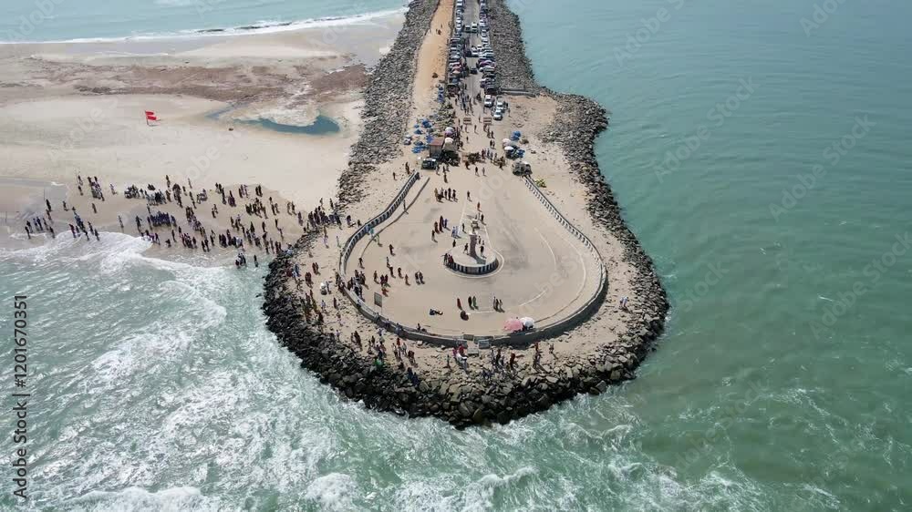 Immersive aerial drone shot capturing the untouched beauty of Dhanushkodi and the symbolic last road of India.