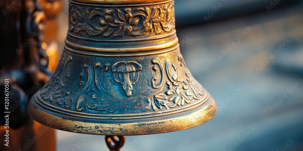Close up view of an orthodox church bell, highlighting the intricate details and craftsmanship of the orthodox church bell, showcasing its significance and beauty in religious settings. Close up view of an orthodox church bell, highlighting the intricate details and craftsmanship of the orthodox church bell, showcasing its significance and beauty in religious settings.