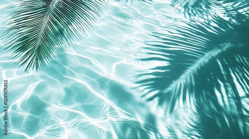 Tropical shadows dance on a vibrant blue surface. Tropical shadows dance on a vibrant blue surface.