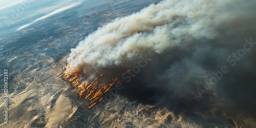 Smoke from wildfire fills the atmosphere, showcasing the impact of wildfire on air quality and visibility. The smoke demonstrates the effects and reaches of a significant wildfire event. photo