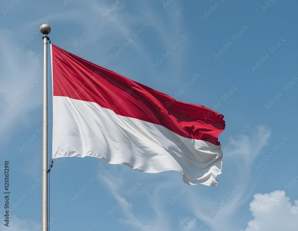 Naklejka premium The red and white flag is flying