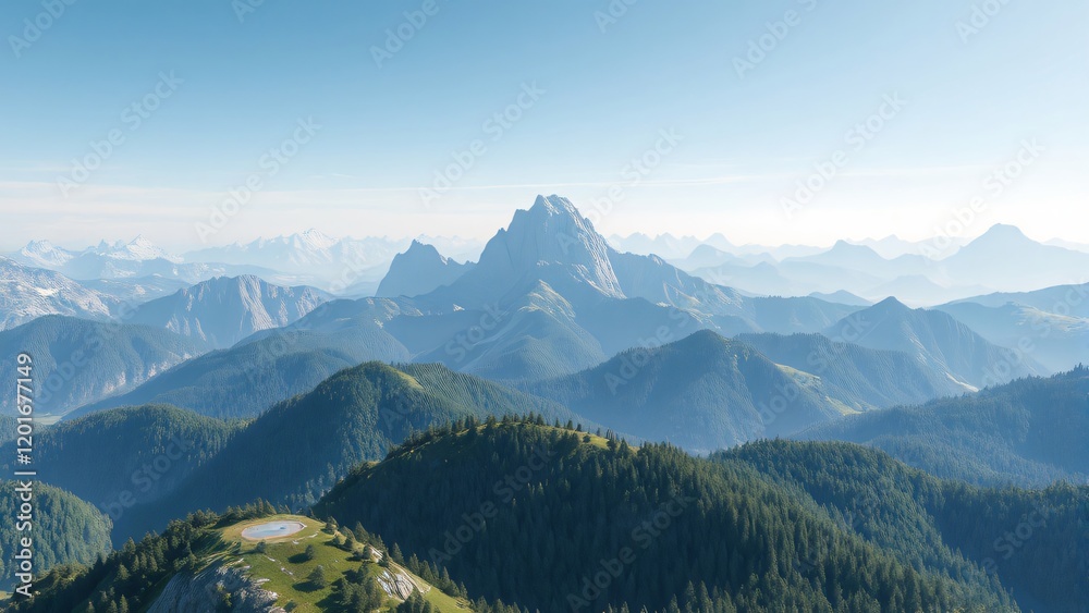 Fototapeta premium Panoramic View of Majestic Mountain Range on a Clear Sunny Day