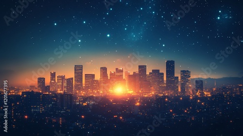 Wallpaper Mural Cityscape sunrise, stars, night sky, urban scene, travel Torontodigital.ca