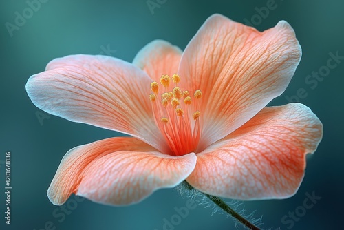 Nahaufnahme von zarten, orangefarbenen Blüten mit Wassertropfen

 photo