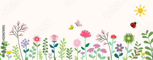 Spring template with beautiful flowers. All layered and grouped. Vector.