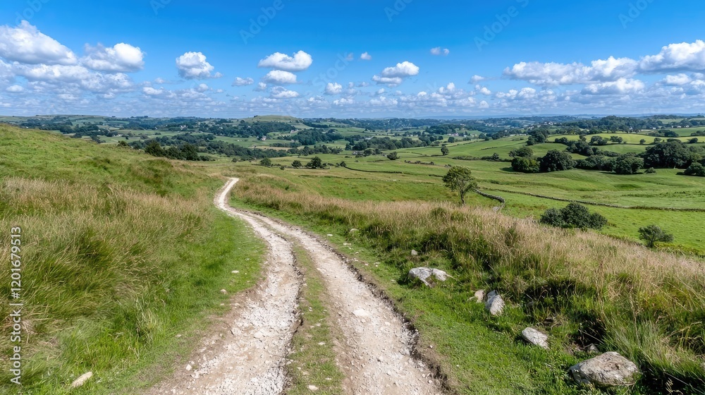 Winding country road, scenic valley view, summer day, rural landscape, travel photography Winding country road, scenic valley view, summer day, rural landscape, travel photography