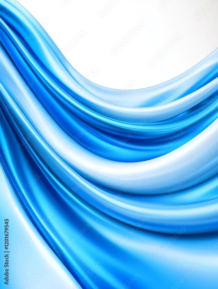 Obraz premium Abstract Blue 3D Wave Background - Elegant flowing blue silk, symbolizing serenity, movement, fluidity, grace, and tranquility. Perfect for designs needing a calming, sophisticated feel.