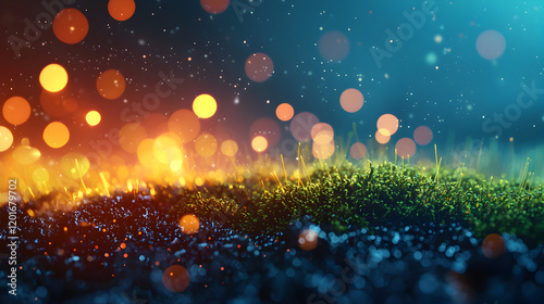 Lush Mossy Terrain vibrant landscape showcasing close-up moss and rich soil under a warm glow, embodying ecological harmony and balance