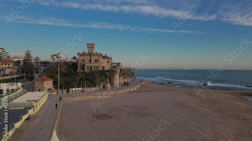 Establishing shot of Praia do Tamariz, Estoril, Portugal