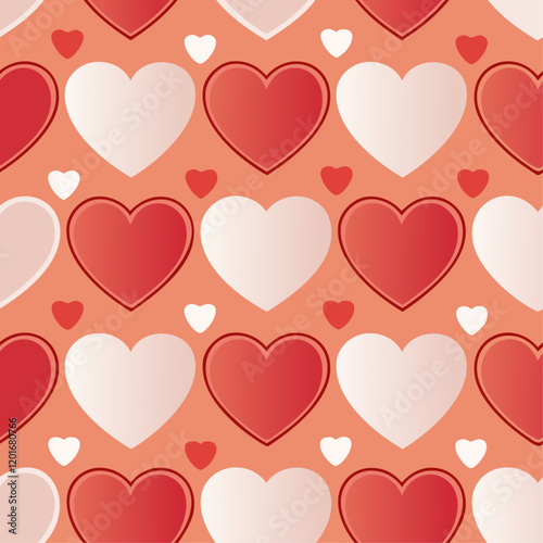  a seamless pattern of multiple pink hearts on a red background. The hearts are arranged in a repeating pattern