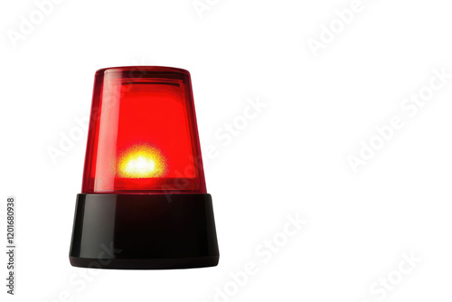 Red siren emergency warning light with black base that are currently on with white background PNG