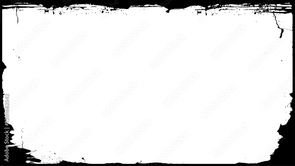 Abstract grunge texture background, distressed border, rough edge frame, black and white color, vector illustration template for web site, banner, poster