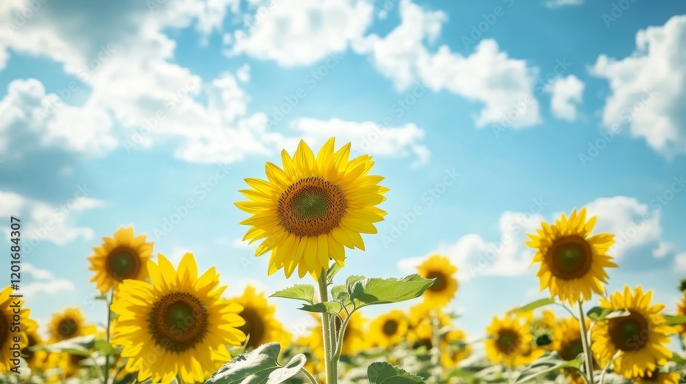 Collage featuring a vibrant sunflower field under a dreamy, cloudy blue sky, capturing the beauty of sunflowers swaying in the gentle breeze amidst an expansive backdrop. Collage featuring a vibrant sunflower field under a dreamy, cloudy blue sky, capturing the beauty of sunflowers swaying in the gentle breeze amidst an expansive backdrop.