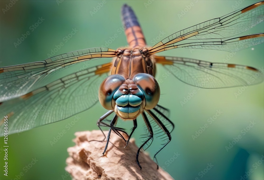 A Magnificent Macro Portrait of a Crimson Dragonfly in Neon Blue Glow A Magnificent Macro Portrait of a Crimson Dragonfly in Neon Blue Glow