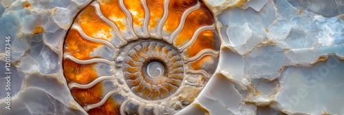 Stunning ammonite stone showcases intricate natural patterns and vibrant colors, a testament to the beauty of ancient marine life, perfect for decorative purposes or geological study photo