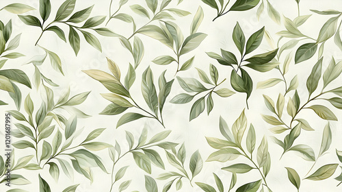 Elegant Green Leaf Botanical Print Seamless Pattern