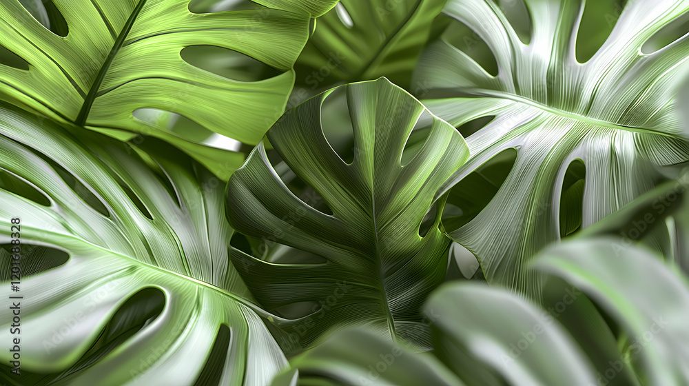 Obraz premium Lush Monstera Leaves Background Image for Design