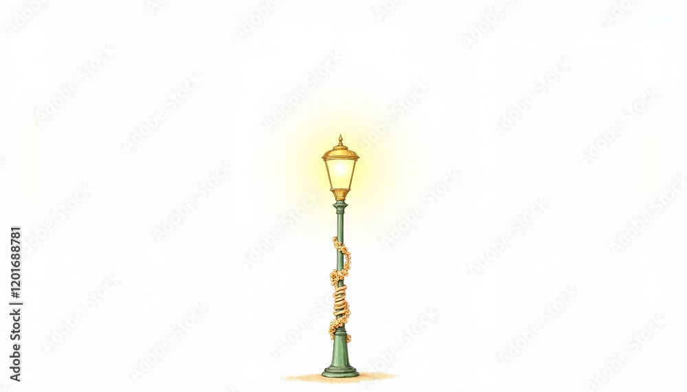 Fototapeta premium Decorative lamp with lights wrapped in garland on white background