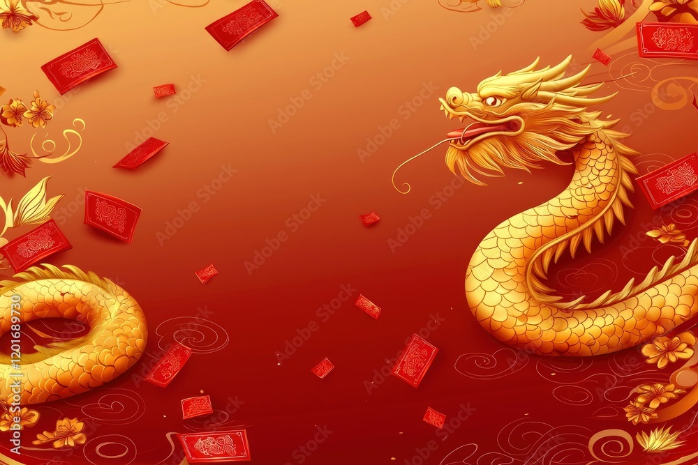 Obraz premium Golden Dragon and Red Envelopes Chinese New Year Celebration