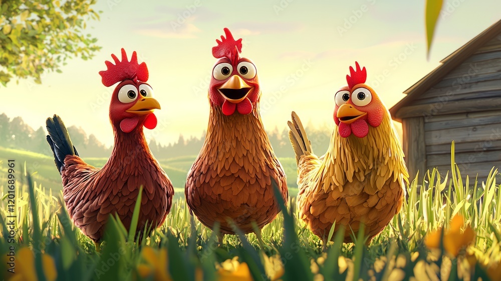 Fototapeta premium chickens on a farm clucking 