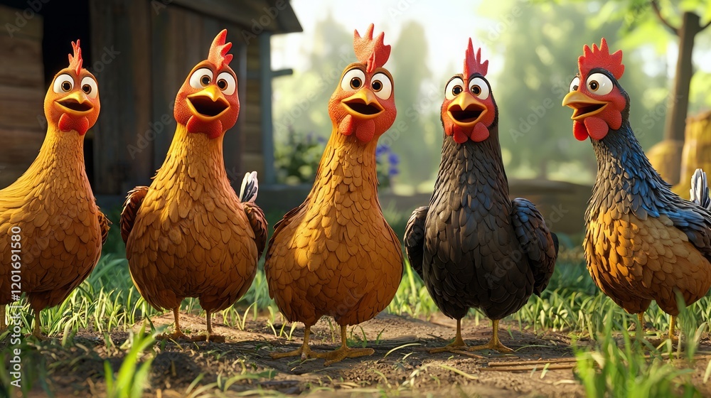 Fototapeta premium chickens on a farm clucking 