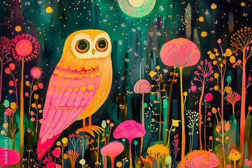 Chouette, hibou dans la nature la nuit, illustration photo