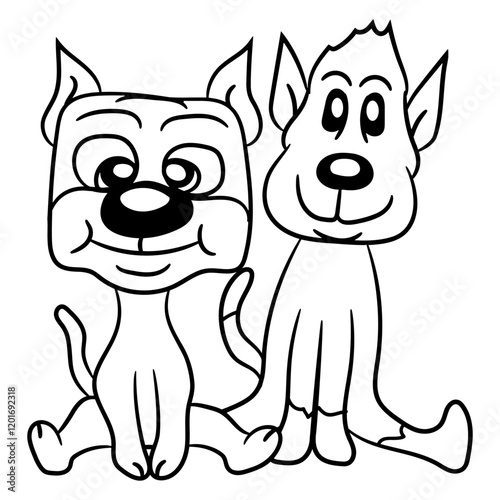 2 Dogs Friends Sitting Cute Two Team Crew Cool Duo Design Lover Art Vector Illustration Card T-Shirt Poster Sticker Graphic Print Decorative Drawing Isolated Logo Decoration Symbol Creative Cool Style