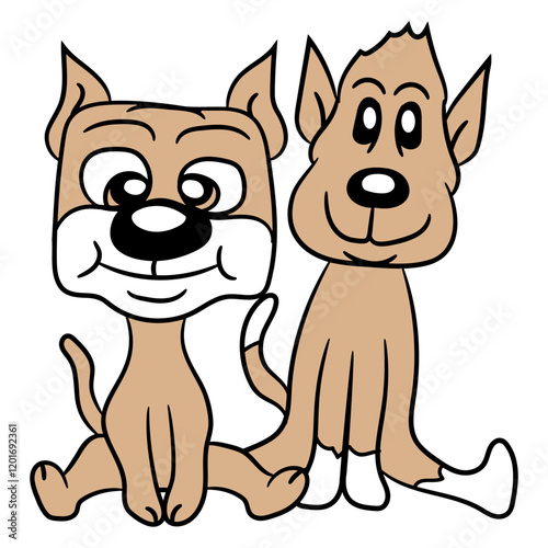 2 Dogs Friends Sitting Cute Two Team Crew Cool Duo Design Lover Art Vector Illustration Card T-Shirt Poster Sticker Graphic Print Decorative Drawing Isolated Logo Decoration Symbol Creative Cool Style
