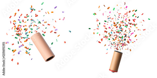 Carnival themed confetti cannon mid action, bursting with colorful confetti