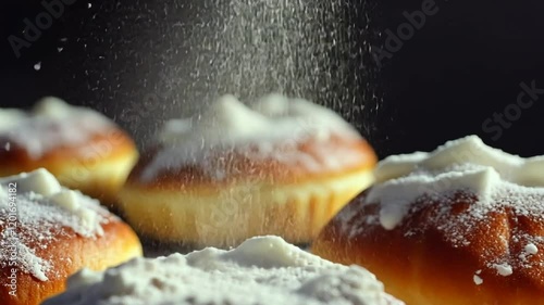 Sweet Doughnuts with Powdered Sugar, Delicious Dessert
